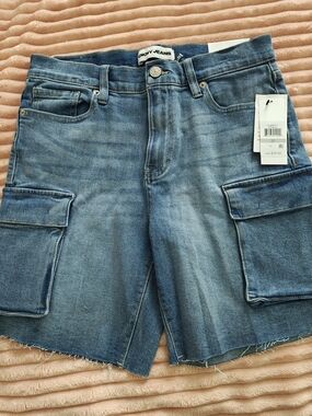 DKNY Blue Washed Denim Cargo Shorts